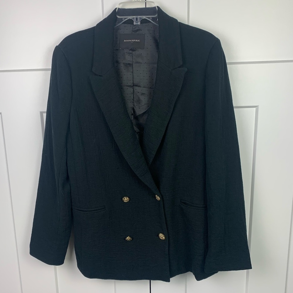 Banana Republic Size 14 XL Black Blazer Jacket Gold Button Preppy Old Money